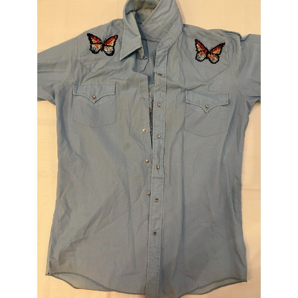 Dickson-Jenkins Button Up Shirt Women Size Large‎ Butterfly Sequin Applikue Snap